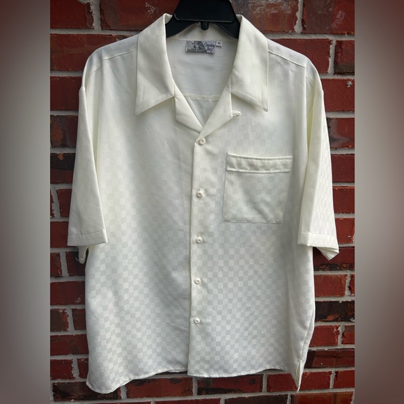 Vintage Smokey Joe’s Men’s Short Sleeve Button Down Ivory Checkered XL Shirt - Picture 1 of 5